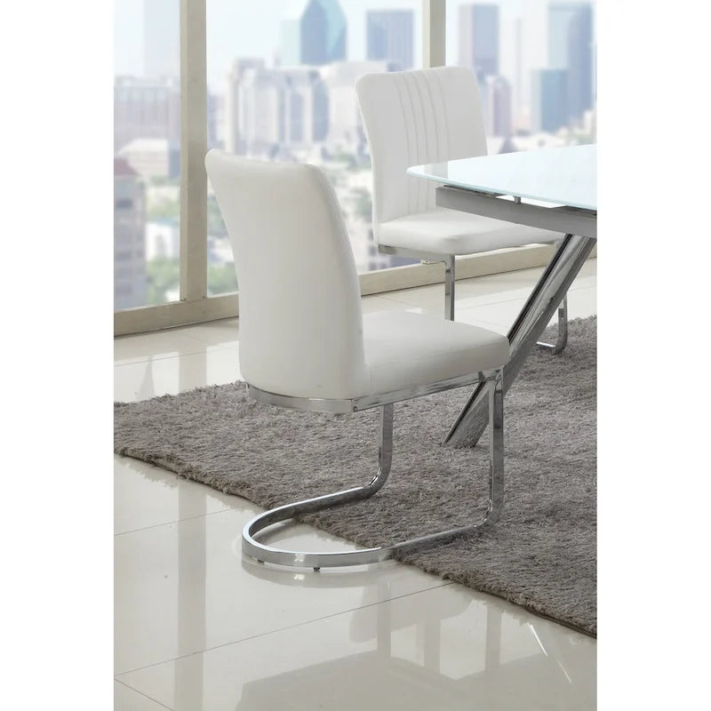 Silla de comedor cantilever con respaldo acanalado de piel sintética blanca, juego de 4