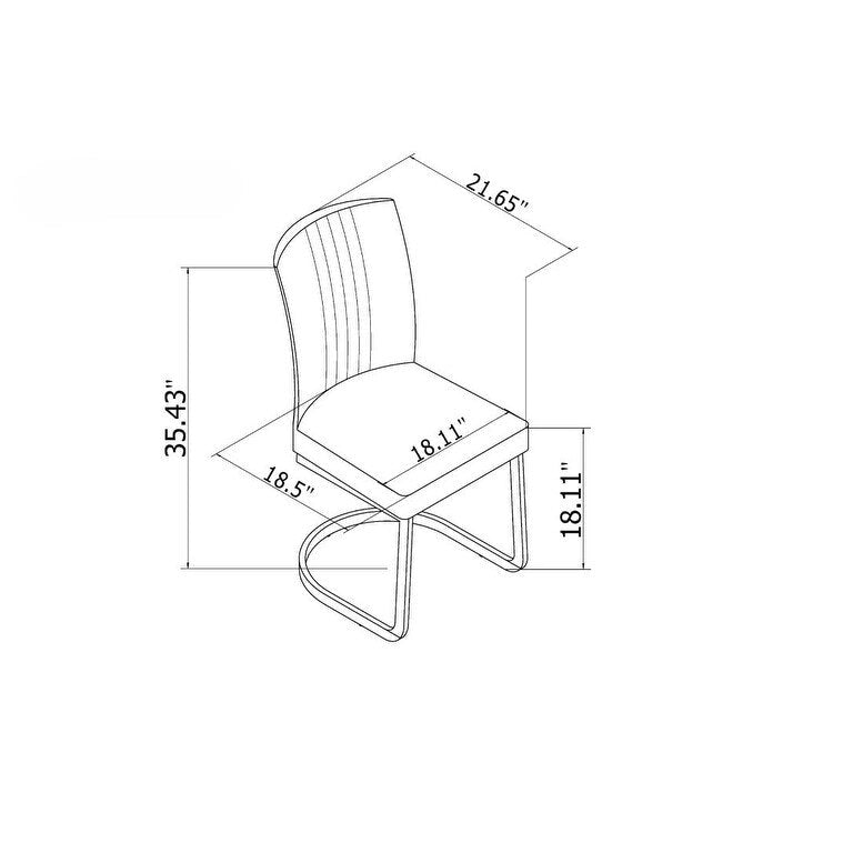 Silla de comedor cantilever con respaldo acanalado de piel sintética blanca, juego de 4
