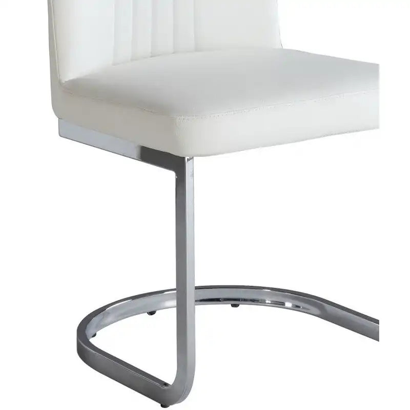 Silla de comedor cantilever con respaldo acanalado de piel sintética blanca, juego de 4