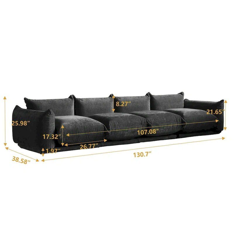 Sofá Seccional en Forma de U de Chenilla, 4 plazas – Verde / Naranja / Beige / Negro