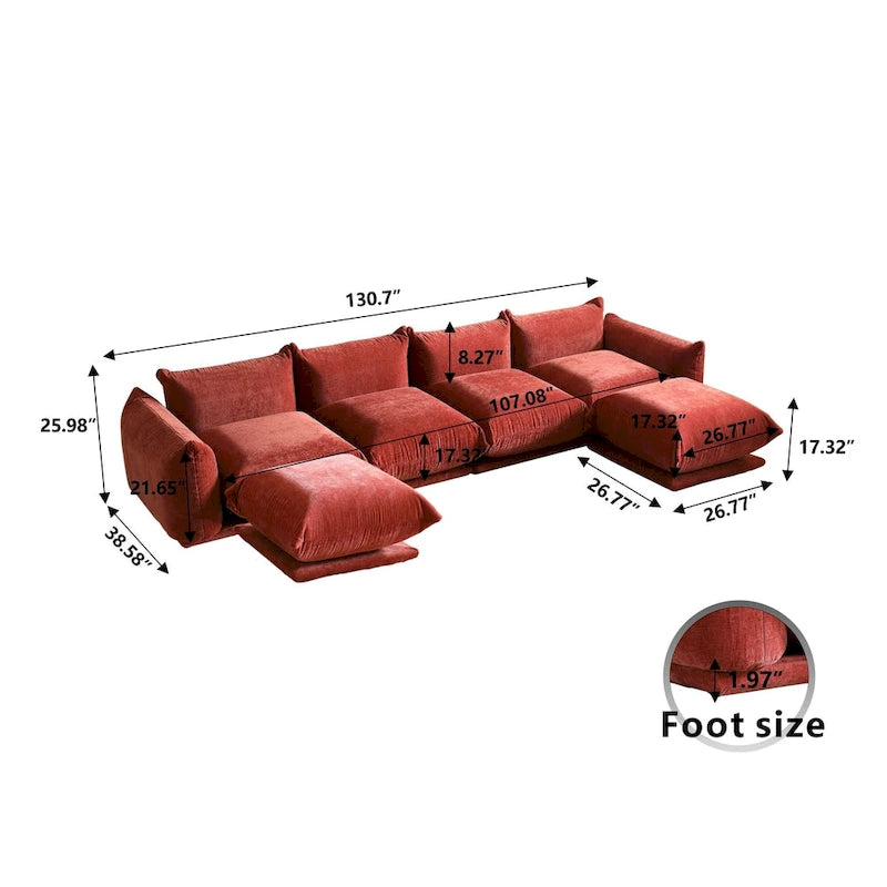 Sofá Seccional en Forma de U de Chenilla, 4 plazas – Verde / Naranja / Beige / Negro