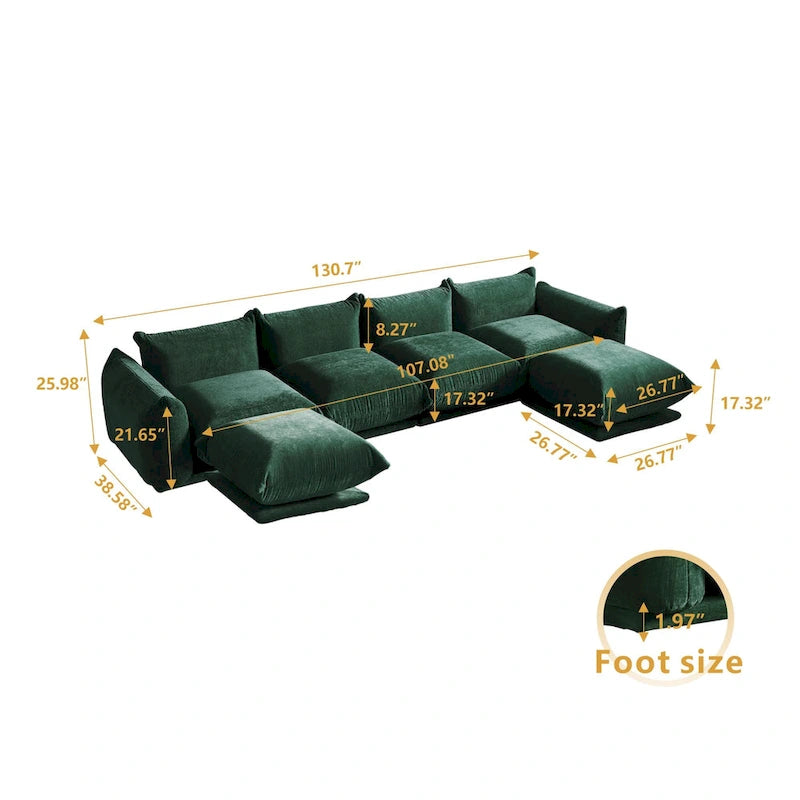 Sofá Seccional en Forma de U de Chenilla, 4 plazas – Verde / Naranja / Beige / Negro
