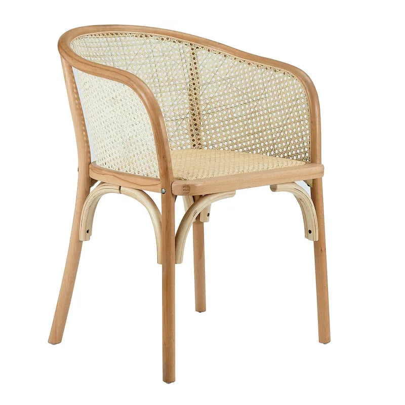 Sillón Elsy en natural con asiento de ratán natural - Juego de 1