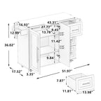 Carrito de isla de cocina rodante en blanco y negro, 3 cajones y gabinete de 2 puertas