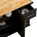 Carrito de isla de cocina rodante en blanco y negro, 3 cajones y gabinete de 2 puertas