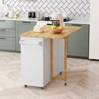 Carrito de isla de cocina rodante en blanco y negro, 3 cajones y gabinete de 2 puertas