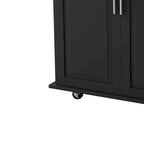 Carrito de isla de cocina rodante en blanco y negro, 3 cajones y gabinete de 2 puertas