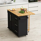 Carrito de isla de cocina rodante en blanco y negro, 3 cajones y gabinete de 2 puertas