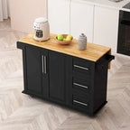 Carrito de isla de cocina rodante en blanco y negro, 3 cajones y gabinete de 2 puertas