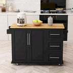 Carrito de isla de cocina rodante en blanco y negro, 3 cajones y gabinete de 2 puertas