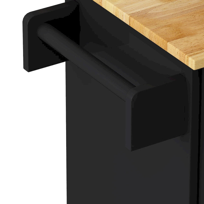 Carrito de isla de cocina rodante en blanco y negro, 3 cajones y gabinete de 2 puertas