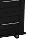 Carrito de isla de cocina rodante en blanco y negro, 3 cajones y gabinete de 2 puertas