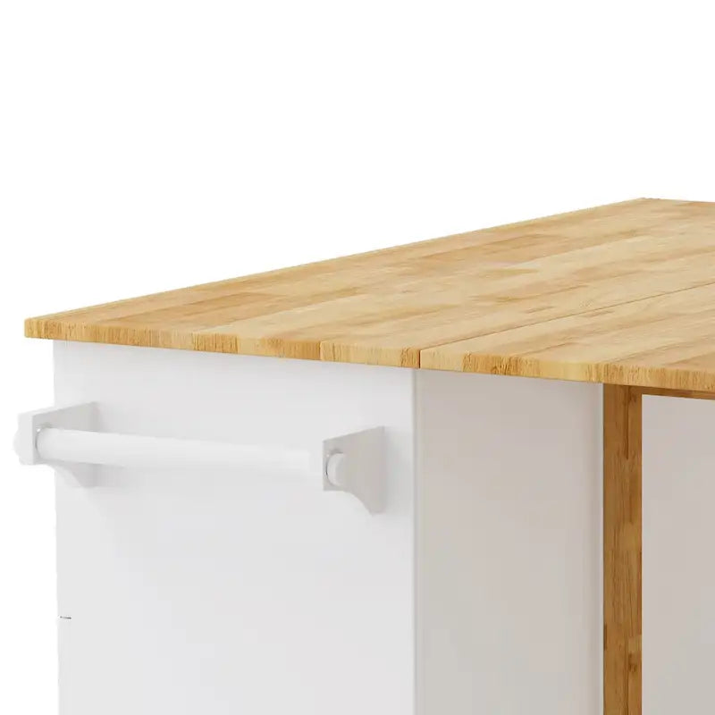 Carrito de isla de cocina rodante en blanco y negro, 3 cajones y gabinete de 2 puertas