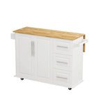 Carrito de isla de cocina rodante en blanco y negro, 3 cajones y gabinete de 2 puertas