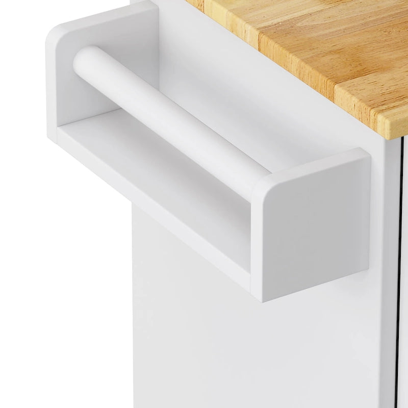 Carrito de isla de cocina rodante en blanco y negro, 3 cajones y gabinete de 2 puertas