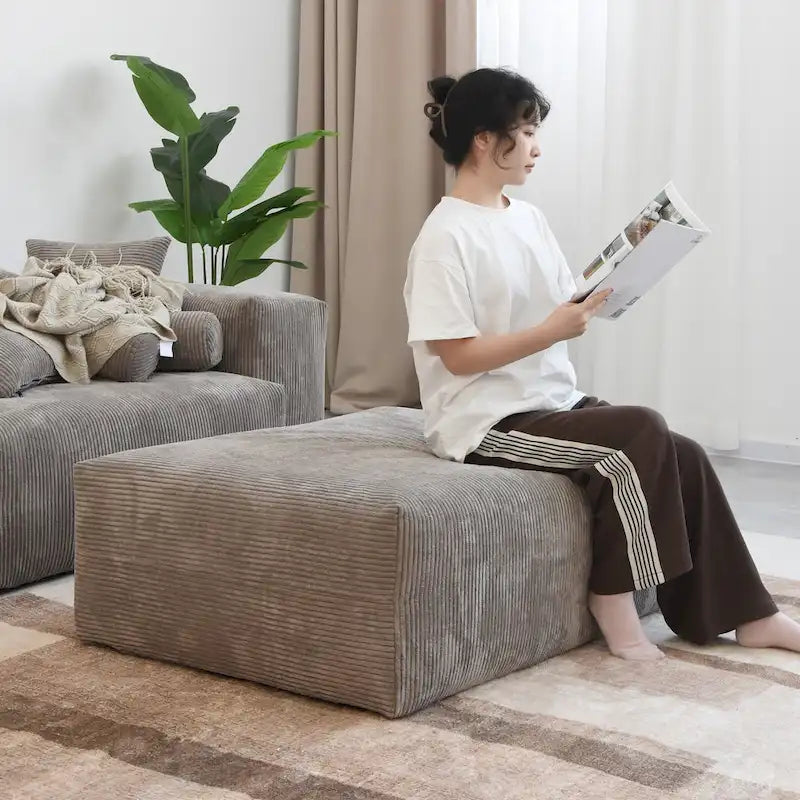Sofá seccional de pana en forma de L, negro/beige/marrón claro, con brazos o sin brazos, capacidad para 5 personas