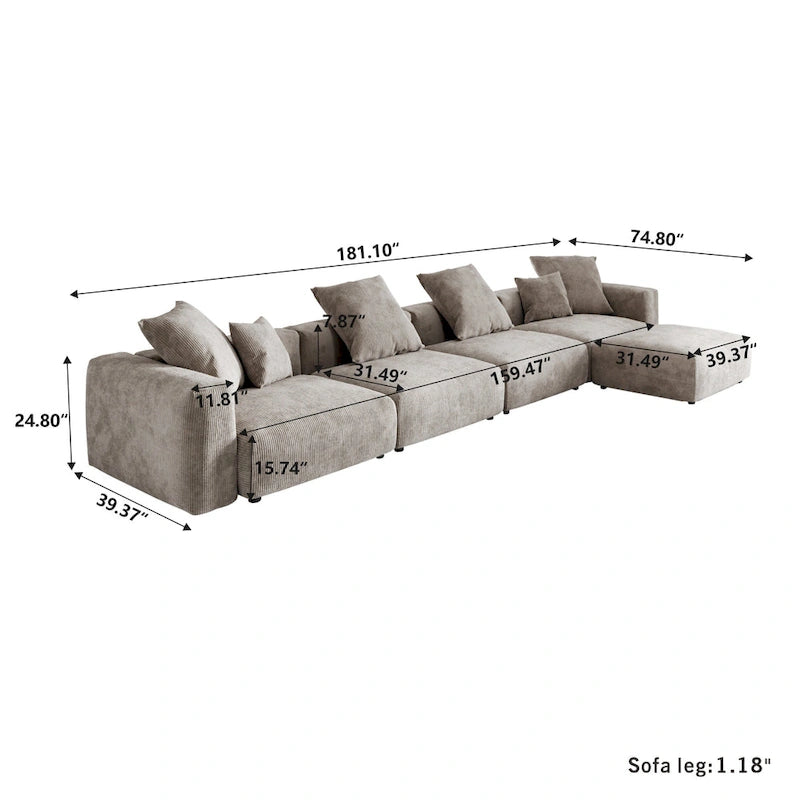 Sofá seccional de pana en forma de L, negro/beige/marrón claro, con brazos o sin brazos, capacidad para 5 personas