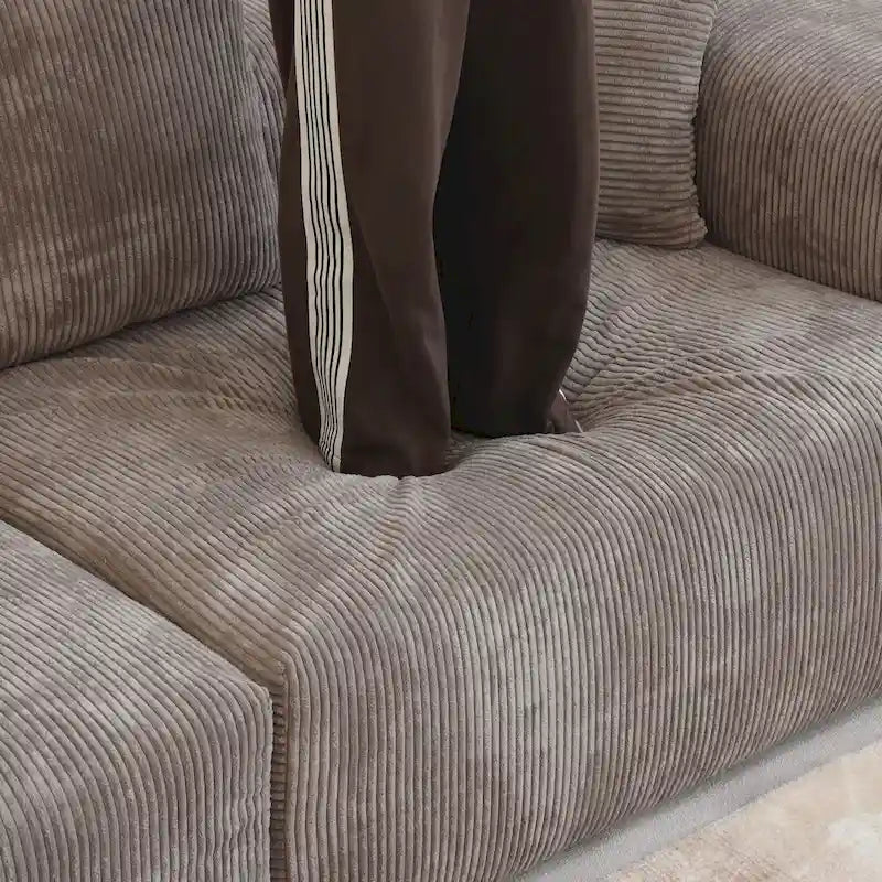 Sofá seccional de pana en forma de L, negro/beige/marrón claro, con brazos o sin brazos, capacidad para 5 personas
