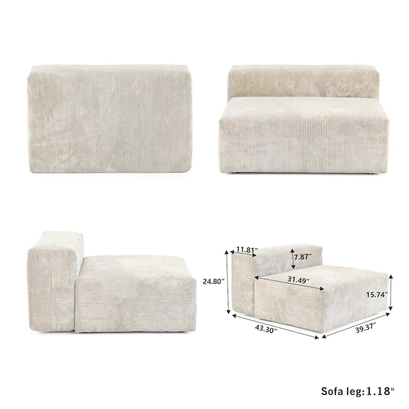 Sofá seccional de pana en forma de L, negro/beige/marrón claro, con brazos o sin brazos, capacidad para 5 personas