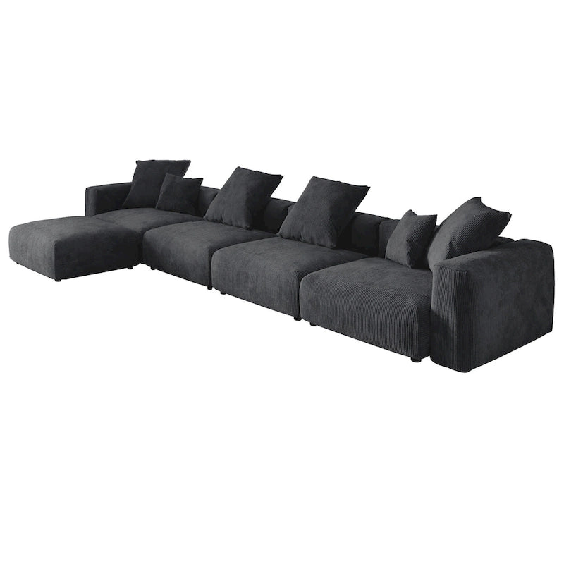 Sofá seccional de pana en forma de L, negro/beige/marrón claro, con brazos o sin brazos, capacidad para 5 personas