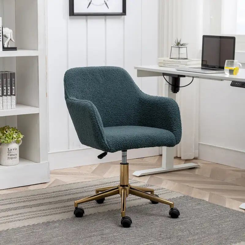 Silla de Oficina Moderna con Patas de Metal Dorado y Ruedas Universales