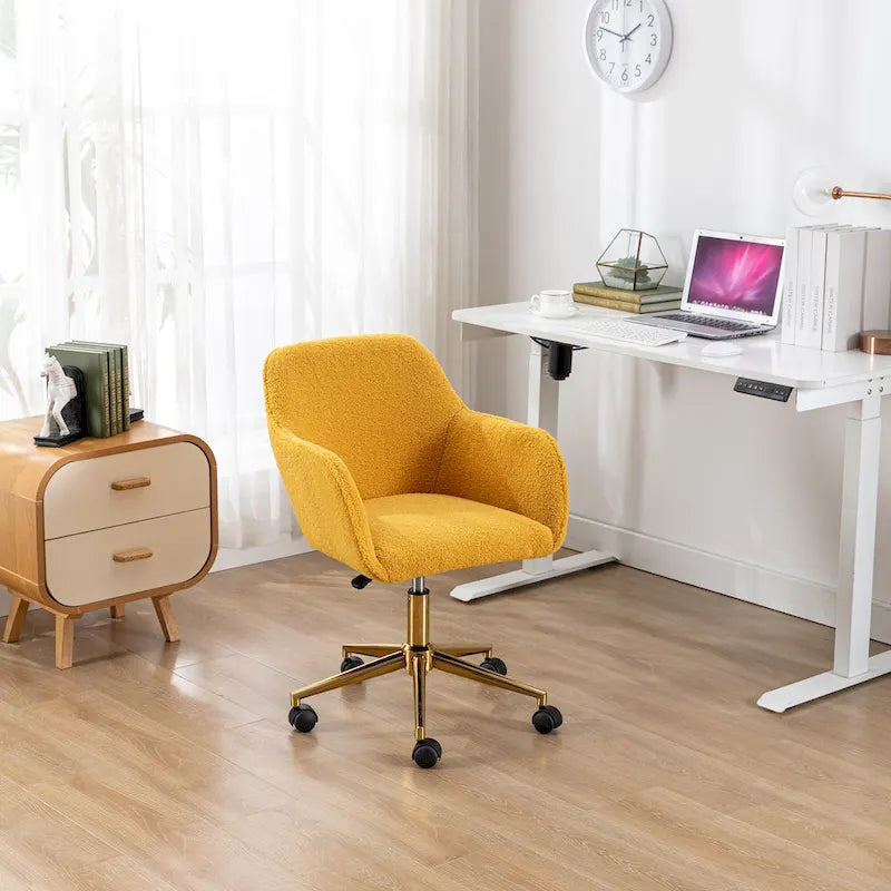 Silla de Oficina Moderna con Patas de Metal Dorado y Ruedas Universales
