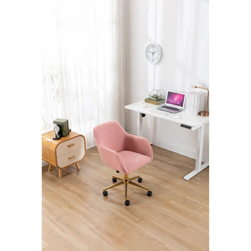 Silla de Oficina Moderna con Patas de Metal Dorado y Ruedas Universales