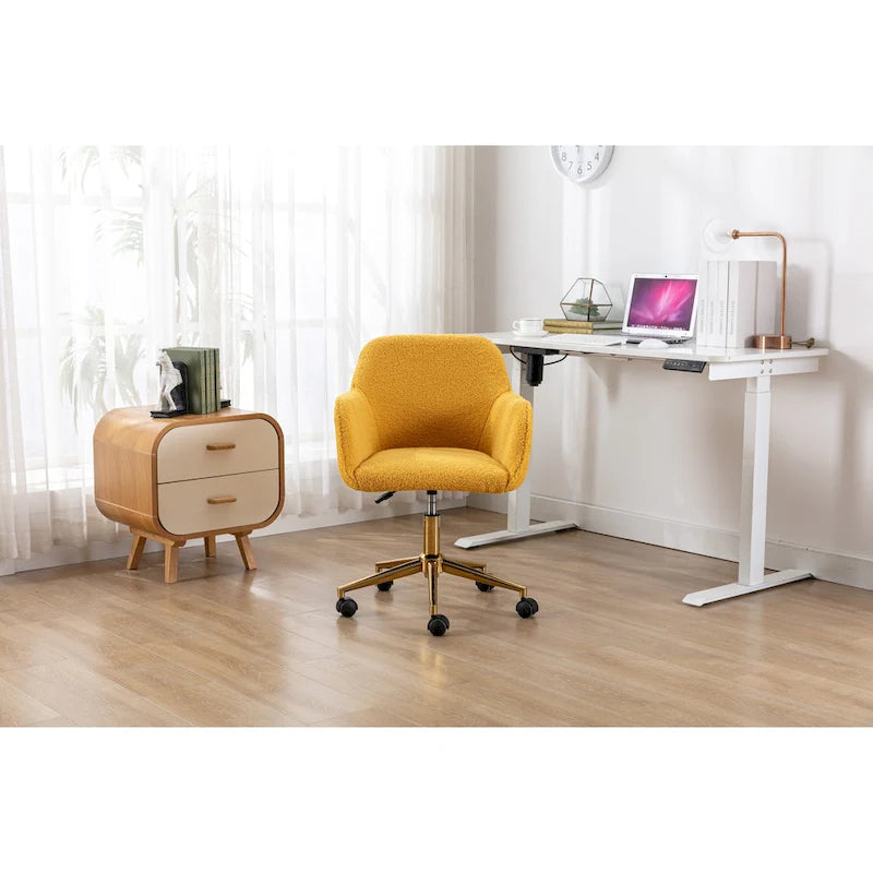 Silla de Oficina Moderna con Patas de Metal Dorado y Ruedas Universales