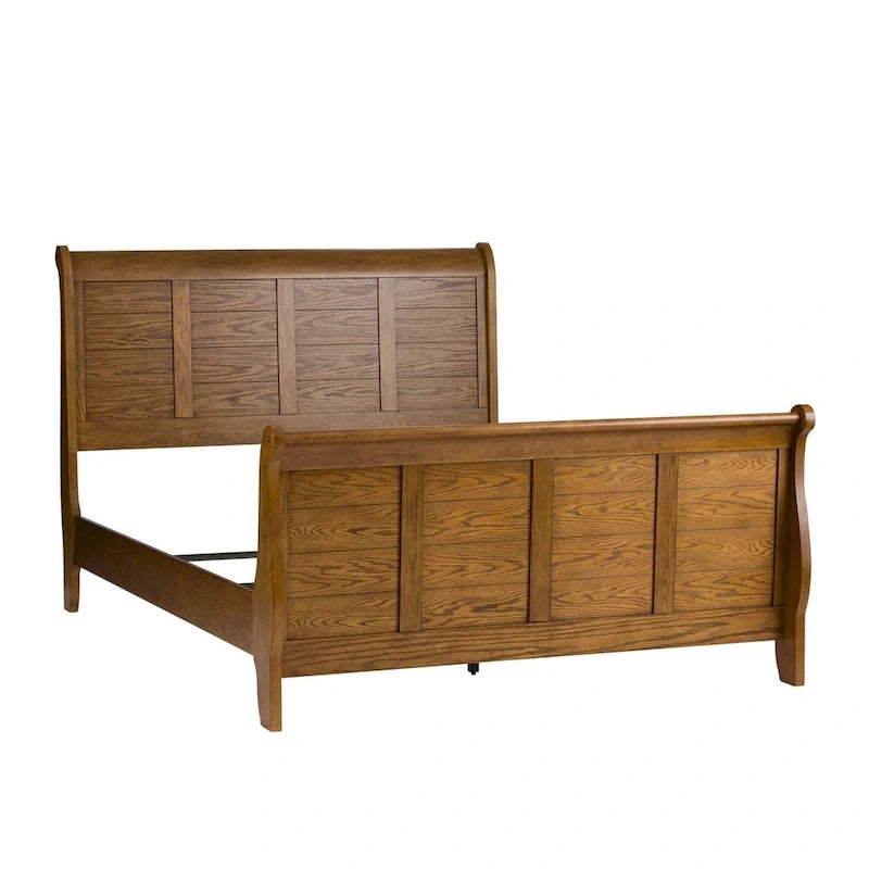 Cama trineo tamaño queen Copper Grove Epper de roble envejecido