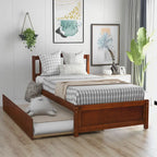 Estructura de cama individual de madera con plataforma y cama nido