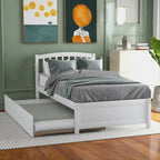 Estructura de cama individual de madera con plataforma y cama nido