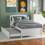 Estructura de cama individual de madera con plataforma y cama nido