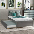Estructura de cama individual de madera con plataforma y cama nido