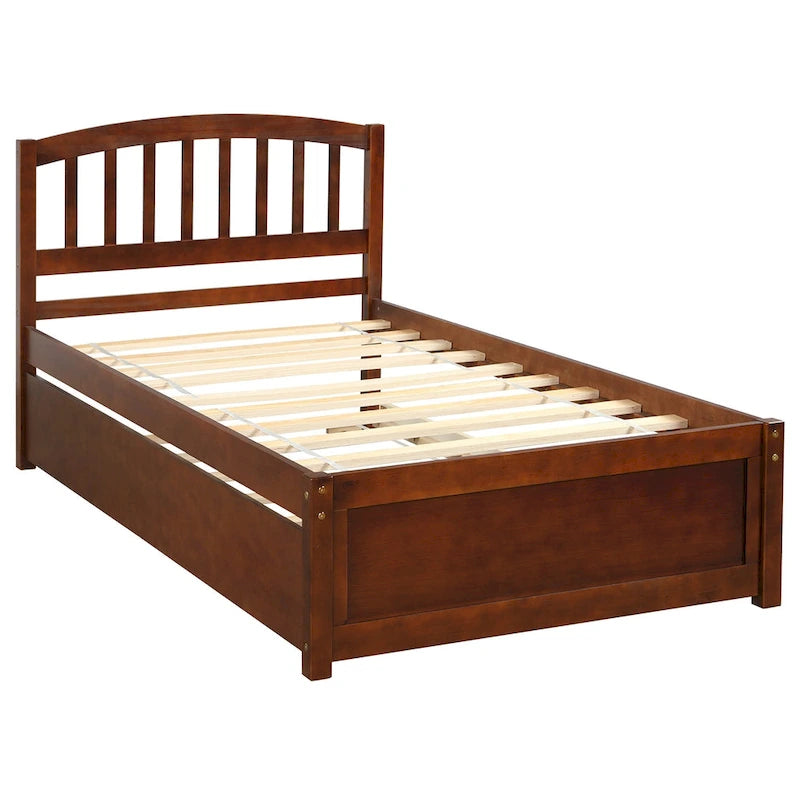 Estructura de cama individual de madera con plataforma y cama nido