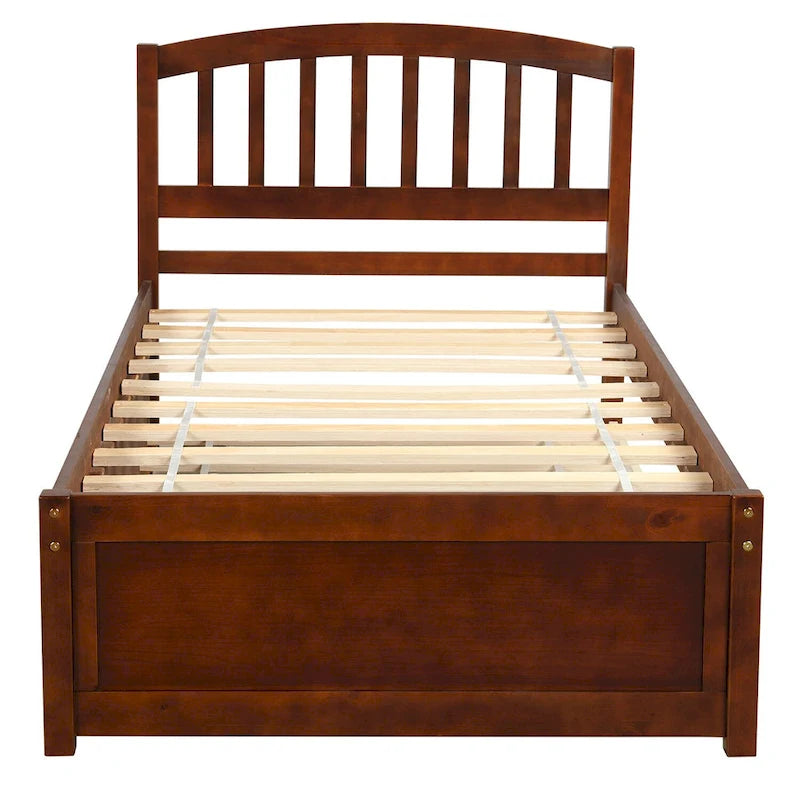Estructura de cama individual de madera con plataforma y cama nido
