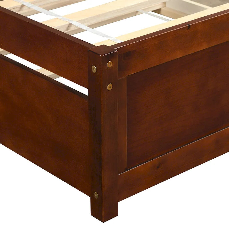 Estructura de cama individual de madera con plataforma y cama nido