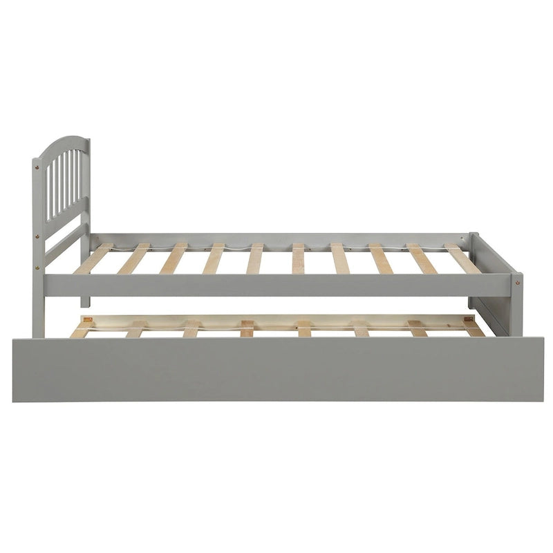 Estructura de cama individual de madera con plataforma y cama nido