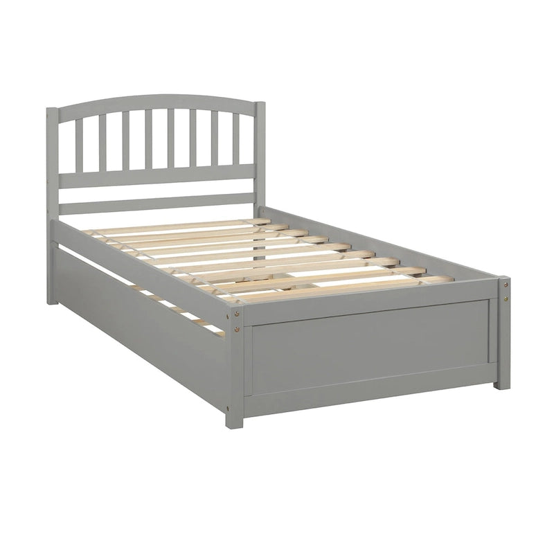 Estructura de cama individual de madera con plataforma y cama nido