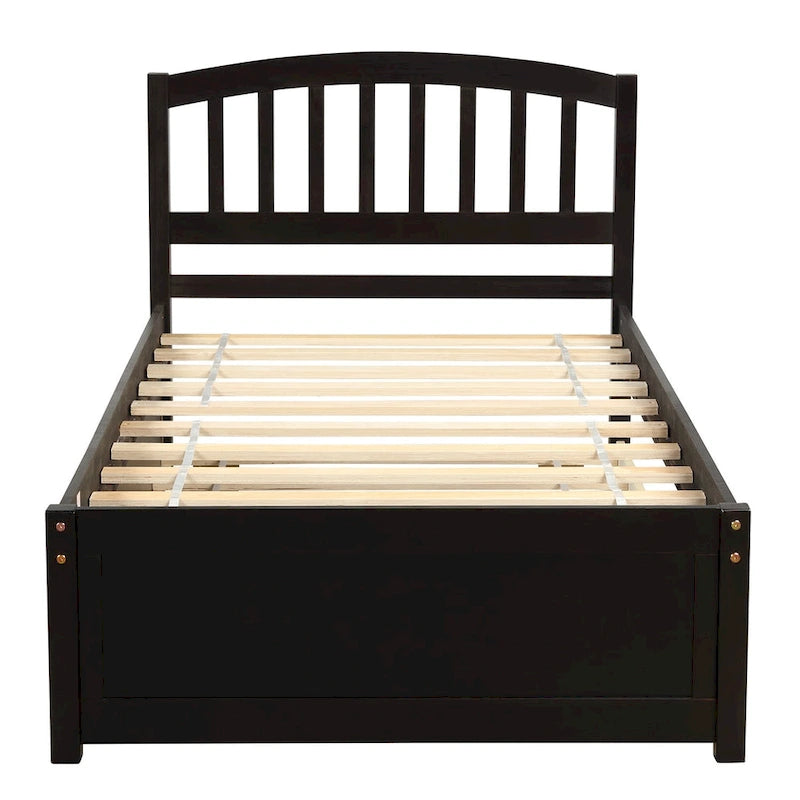 Estructura de cama individual de madera con plataforma y cama nido