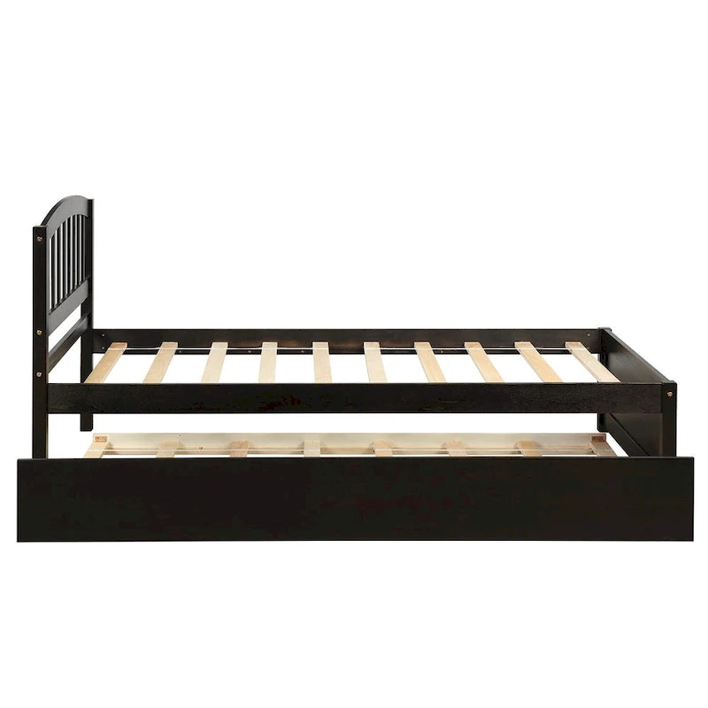 Estructura de cama individual de madera con plataforma y cama nido