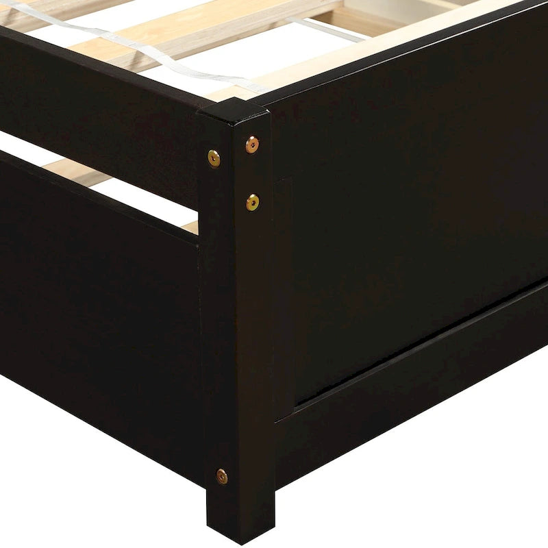 Estructura de cama individual de madera con plataforma y cama nido