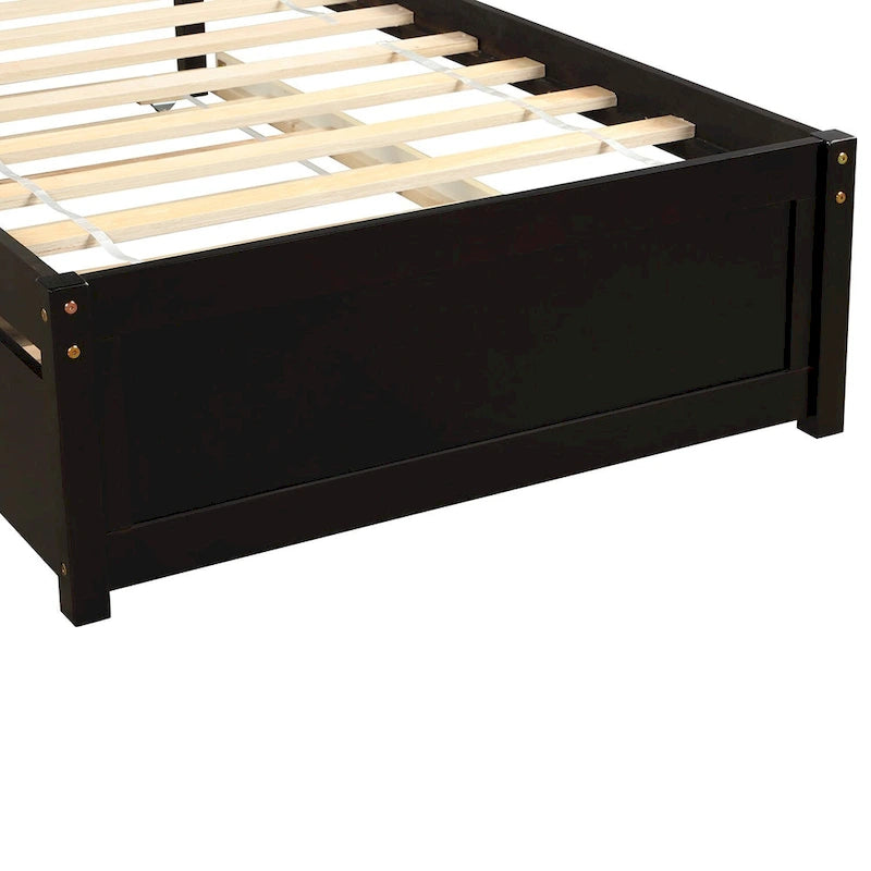Estructura de cama individual de madera con plataforma y cama nido