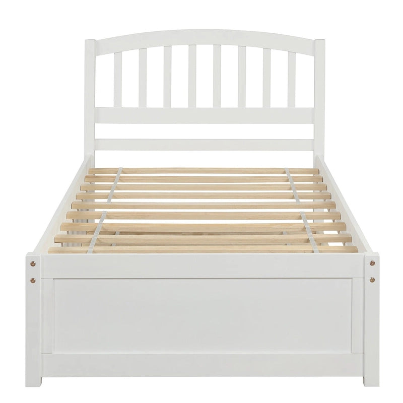 Estructura de cama individual de madera con plataforma y cama nido