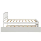 Estructura de cama individual de madera con plataforma y cama nido