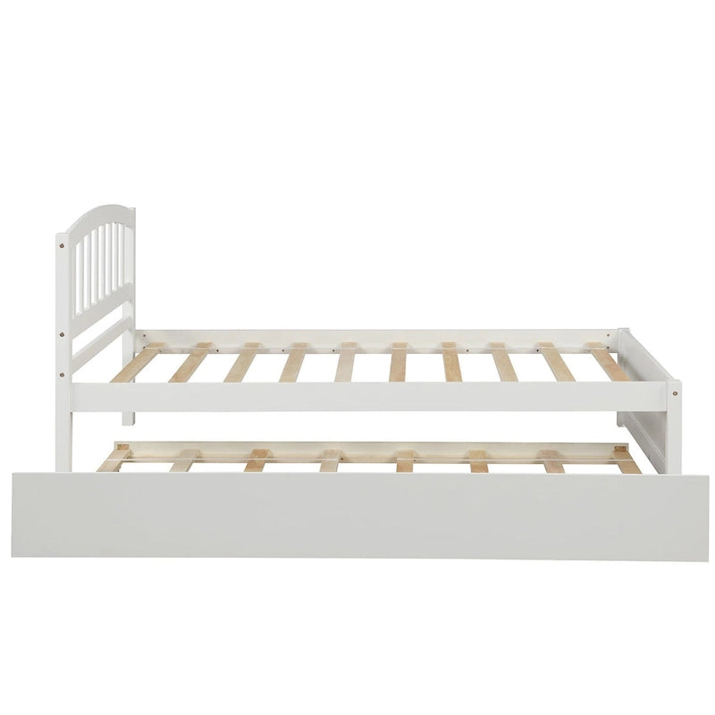 Estructura de cama individual de madera con plataforma y cama nido