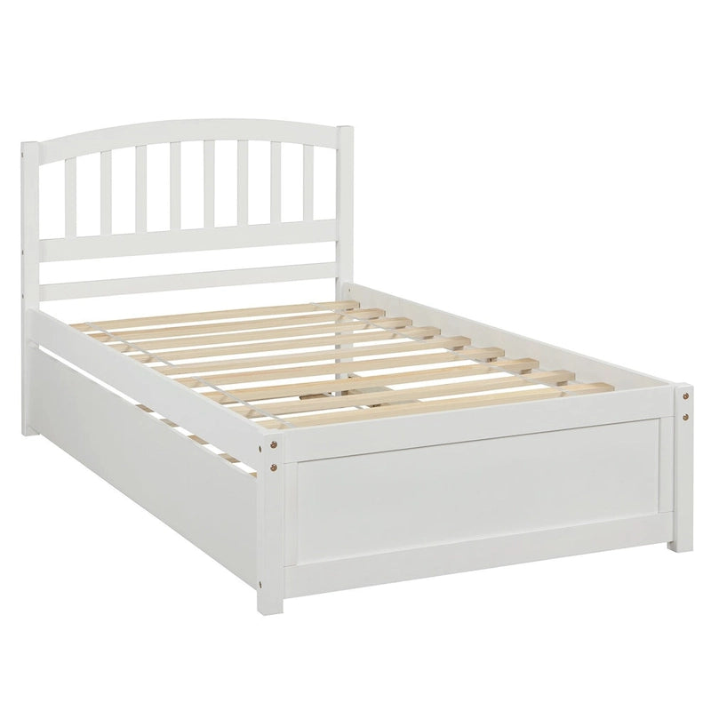 Estructura de cama individual de madera con plataforma y cama nido