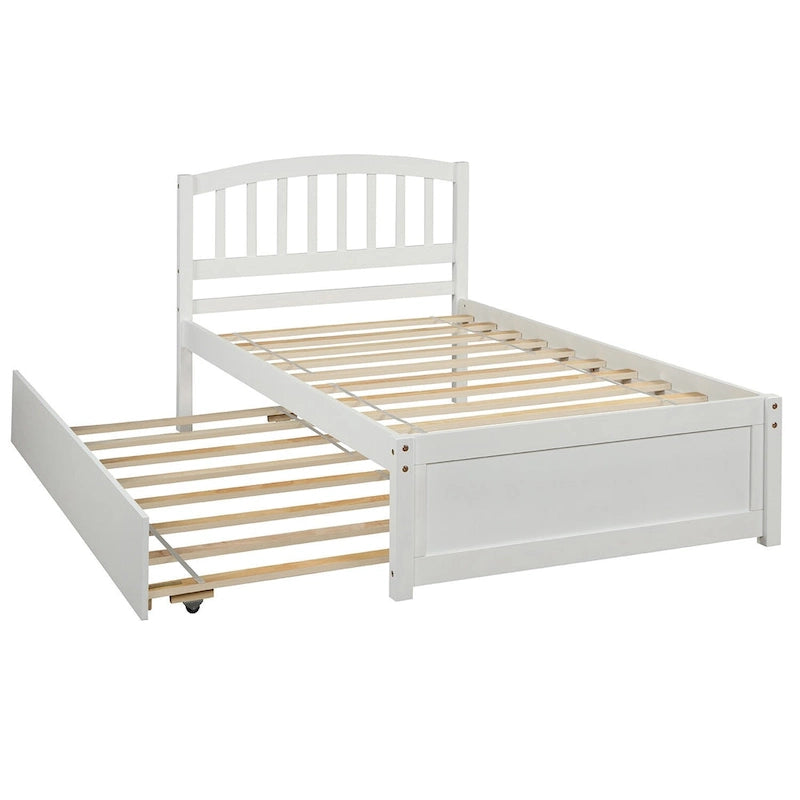 Estructura de cama individual de madera con plataforma y cama nido