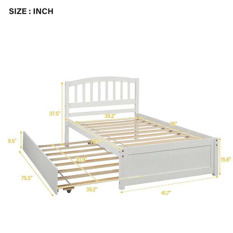 Estructura de cama individual de madera con plataforma y cama nido