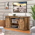 Mueble de TV con puerta de granero estilo rústico en blanco/espresso/roble, 2 estantes, para televisores de hasta 65", requiere montaje de 1 persona