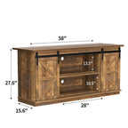 Mueble de TV con puerta de granero estilo rústico en blanco/espresso/roble, 2 estantes, para televisores de hasta 65", requiere montaje de 1 persona